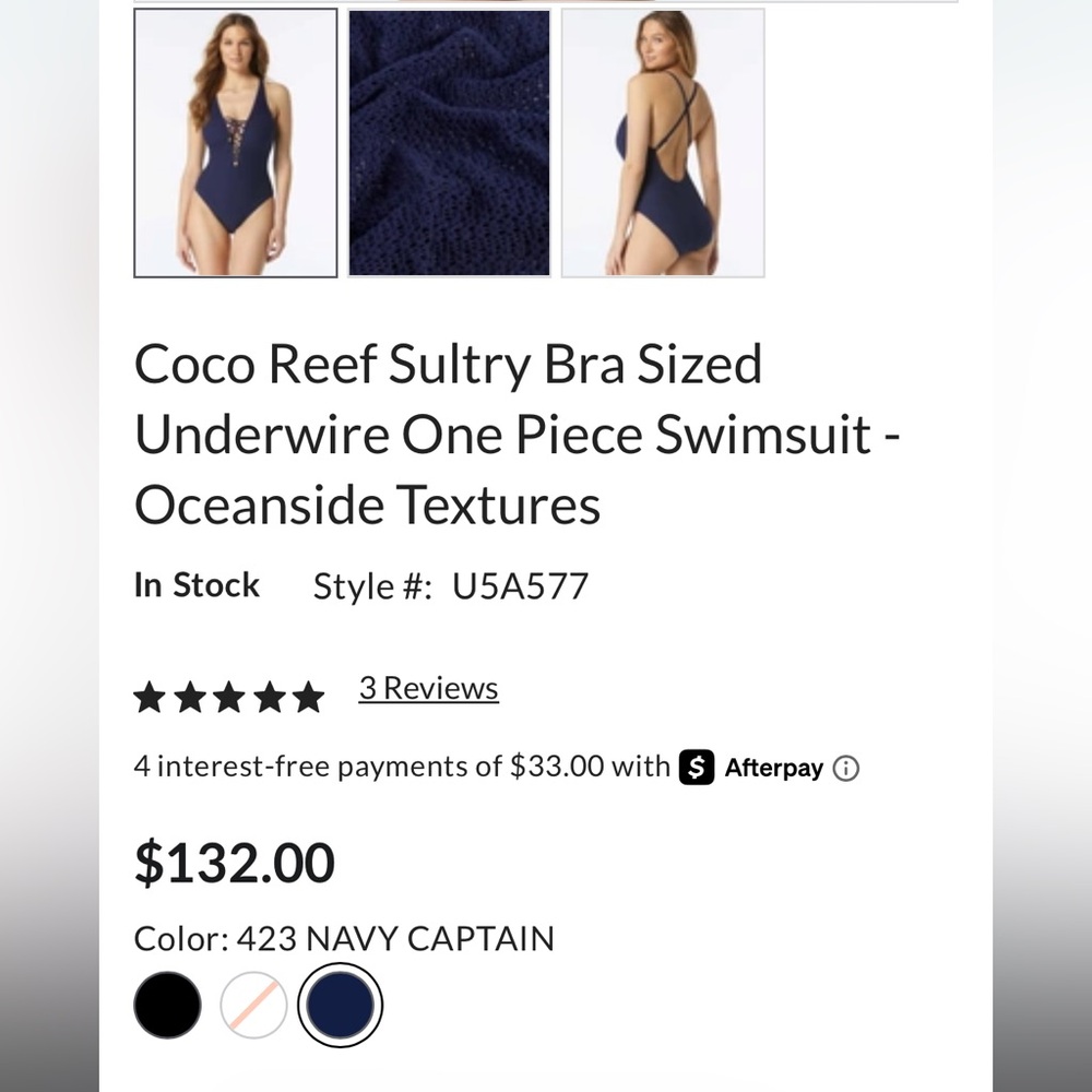 NWT!  Navy Coco Reef Sultry Ocean Textures One Piece Bra Sized 34DD lace up - Picture 7 of 16
